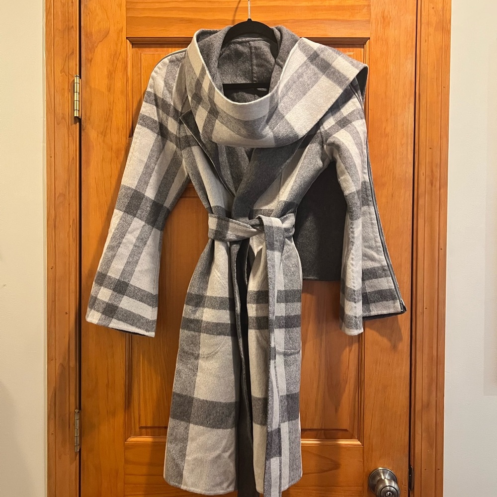 Gray Plaid Belted Coat